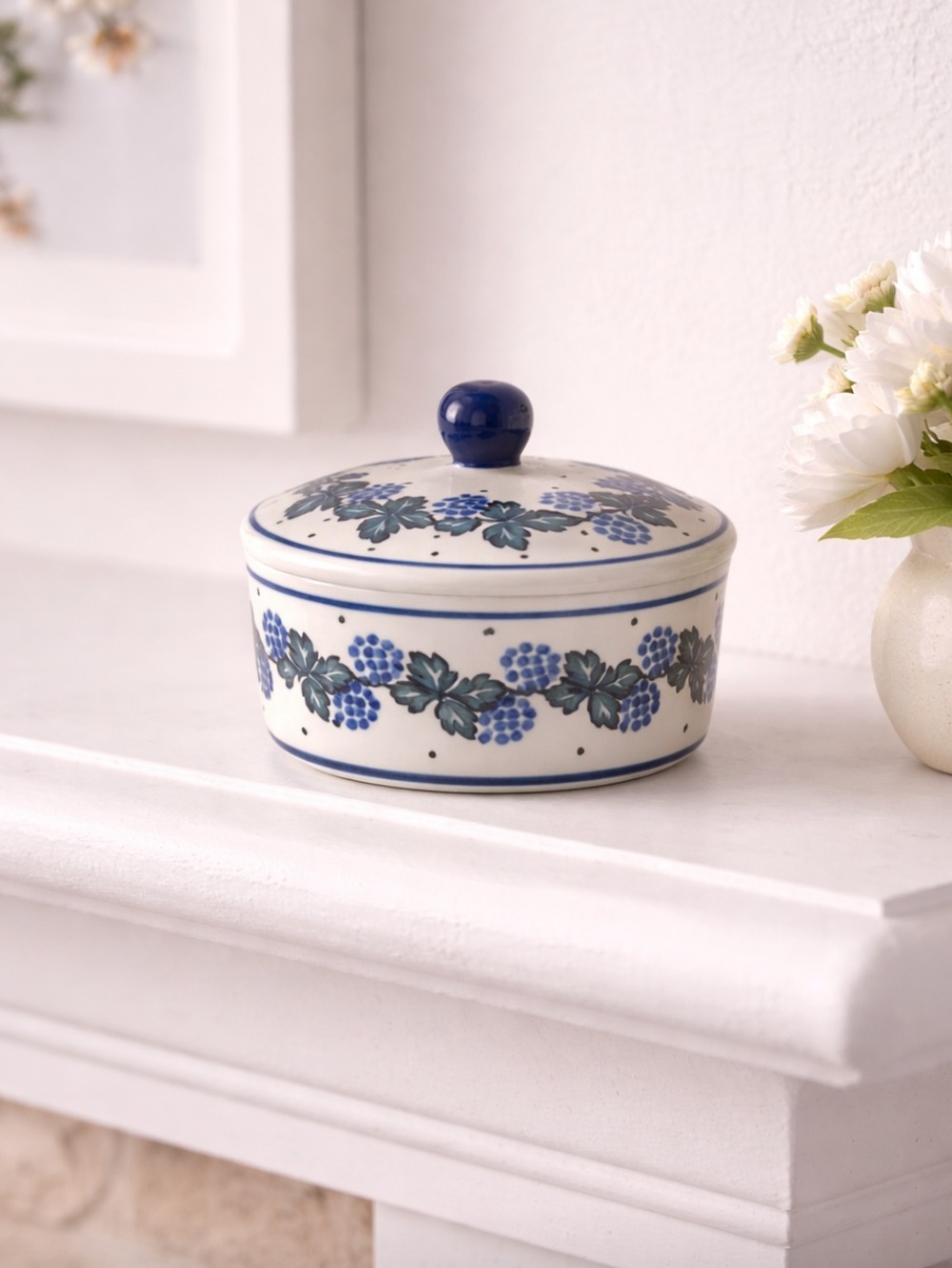 ceramika artystyczna handmade polish pottery Blue  Green Grapevine Ceramic Dish